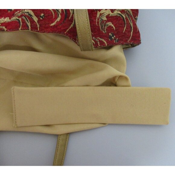 Womens Red Corduroy Tote Shoulder Bag Floral Gold Piping & Handles Flat Bottom - Picture 6 of 9